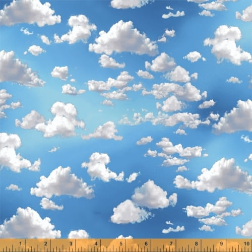 Cotton Clouds Sky Skies Landscapes Nature Summer Spring Weather Day Dreaming Windham Fabrics Blue Cotton Fabric Print by the Yard (52122D-X)