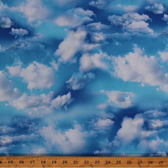 Cotton Clouds in a Bright Sky Nature Landscape Blue Cotton Fabric Print by the Yard (SKY-CD1869-BLUE)