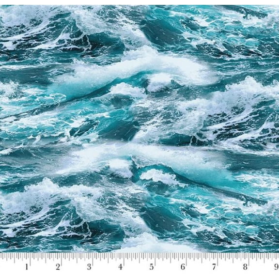 Cotton Coastal Guardians Ocean Seas Waves Tides Whitecaps Water Henry Glass Cotton Fabric Print by the Yard (2193-70)