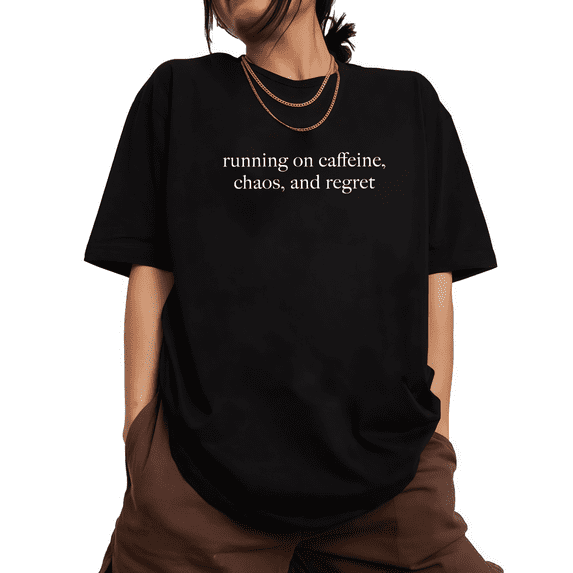Cotton "Coffee" letter graphic text printed T-shirt top round neck short-sleeved Commuting black S-5XL