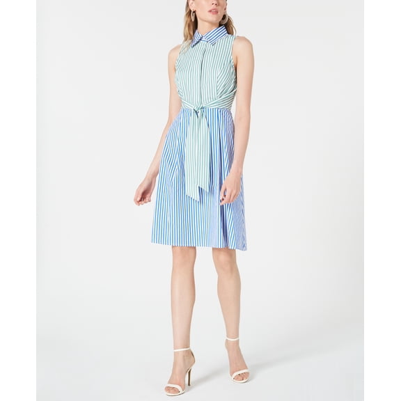 Cotton Colorblocked Shirtdress Cobalt/White L