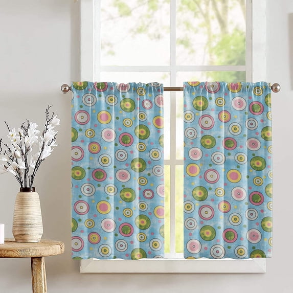 Cotton Colorful Circles Print Café Tier Curtains Window Treatment Kitchen Home Décor