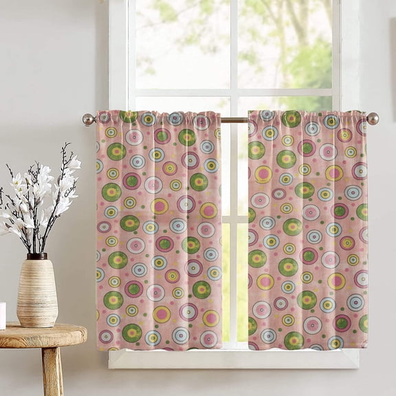 Cotton Colorful Circles Print Café Tier Curtains Window Treatment Kitchen Home Décor
