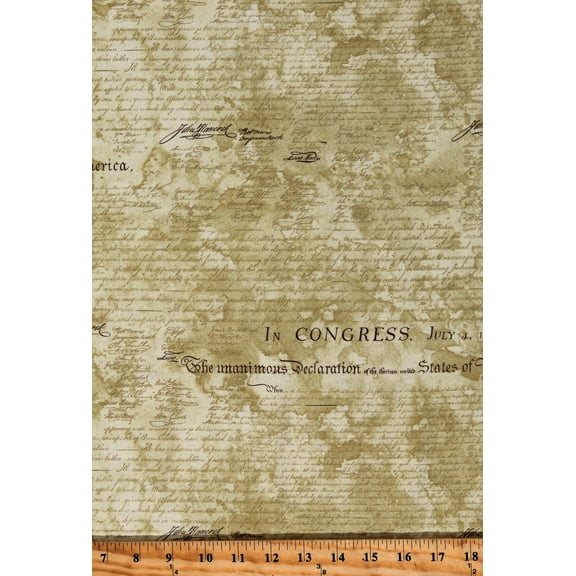 Cotton Colors of Courage Declaration of Independence USA America Tan Cotton Fabric Print by the Yard (3056-50010-222)