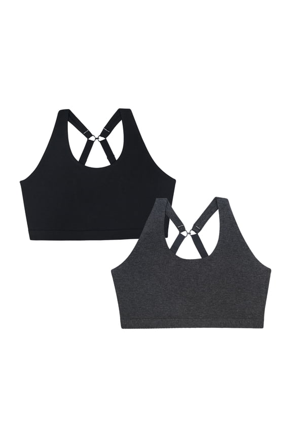 Cotton Comfort 2-Pack Bralette - Charcoal Heather/Black Hue