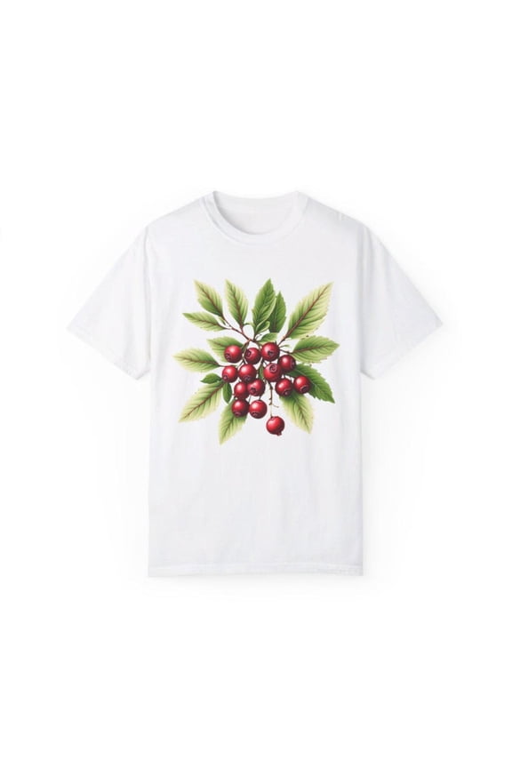 Cotton Comfort Cranberry Lover Summer Fruit Berry Design Botanical Print Graphic Tee T-shirt Top White S-5XL