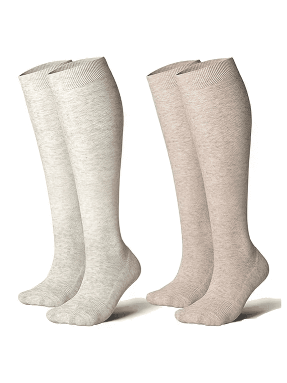 Cotton Compression Socks 20-30 mmHg Women Men - Knee High Support 2 Pairs
