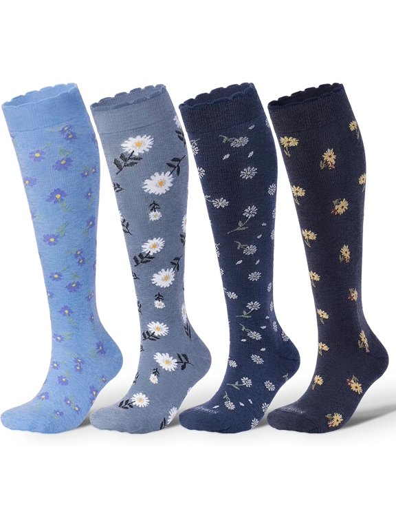 Cotton Compression Socks for Women Men 20-30 mmHg Knee High Cute Support Sock for Nurses Flying Pregnancy