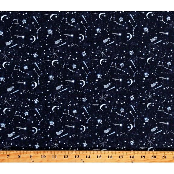 Cotton Constellations Shooting Stars Moons Starry Night Sky Fireflies Astronomy Rae Ritchie Dark Midnight Blue Cotton Fabric Print by the Yard (STELLA-SRR1716INDIGO)