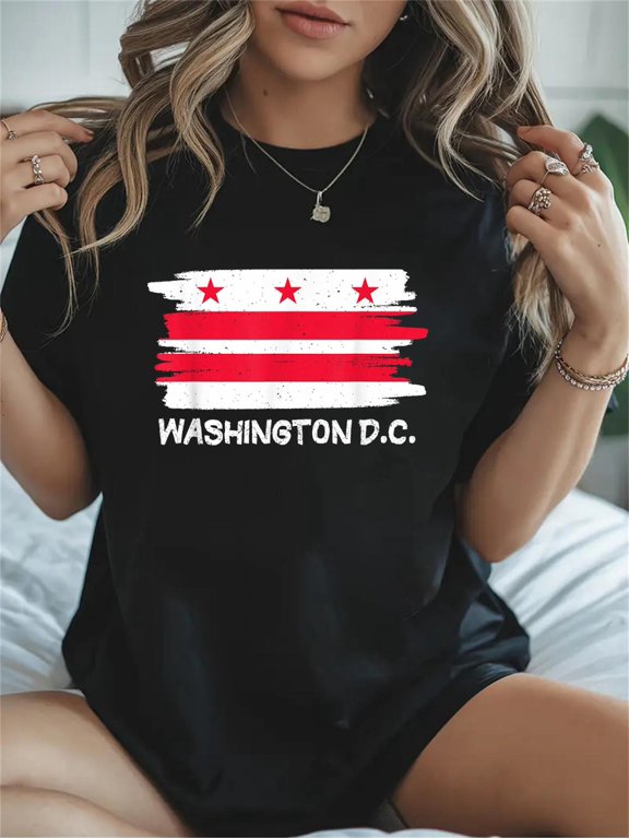 Cotton Cool Washington D.C. Flag Casual Graphic Daily T-Shirt