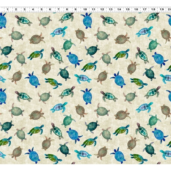 Cotton Coral Reef Digital Turtles Shell Sea Clothworks Cotton Fabric Print by the Yard (Y4379-12)