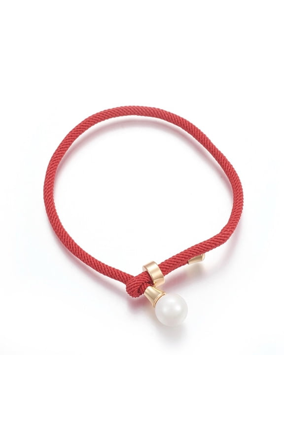 Cotton Cord Bracelets Red String Bracelets with Shell Pearl Beads and Brass Finding Long-Lasting Plated Real 24K Gold Plated Red 9 inch(23cm)