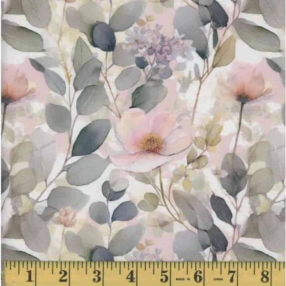 Cotton Cottage Bloom Moss Eucalyptus Leaves Floral Mook Fabrics Cotton Fabric Print by the Yard (1214707)