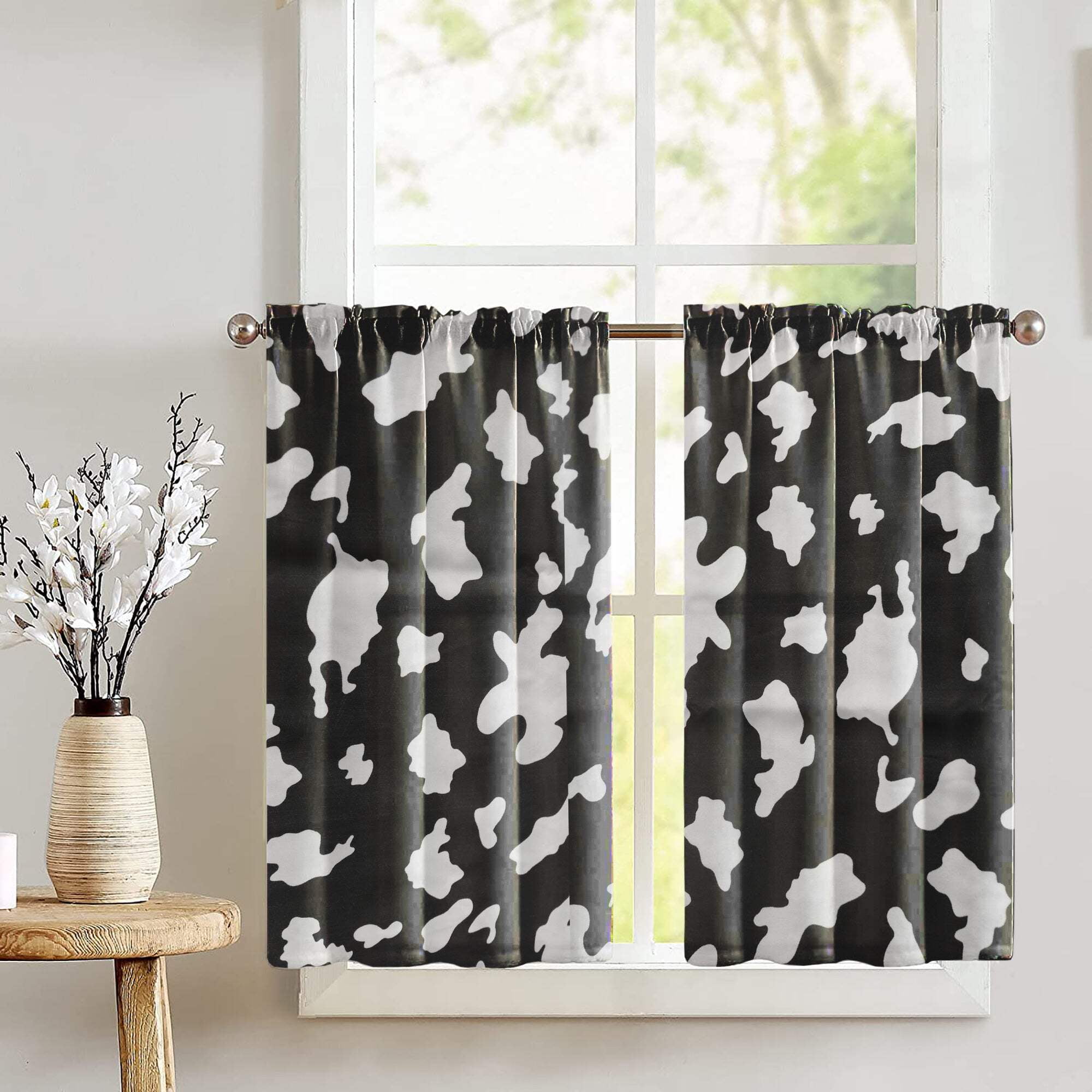 Cow Print Curtains 2 Panels - 42x63 Inches Each, Black & White Farmhouse Rod Pocket Drapes - View #6