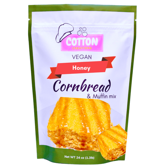 Cotton Creations Vegan Honey Cornbread Mix, 15 oz Finely ground corn meal