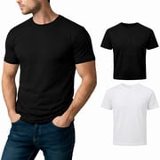 Cotton Crew Neck T-Shirts Pack of 2   Mens Plain Solid Short Sleeve Basic Tee, Soft Breathable Casual Everyday Wear  Black & White, Small