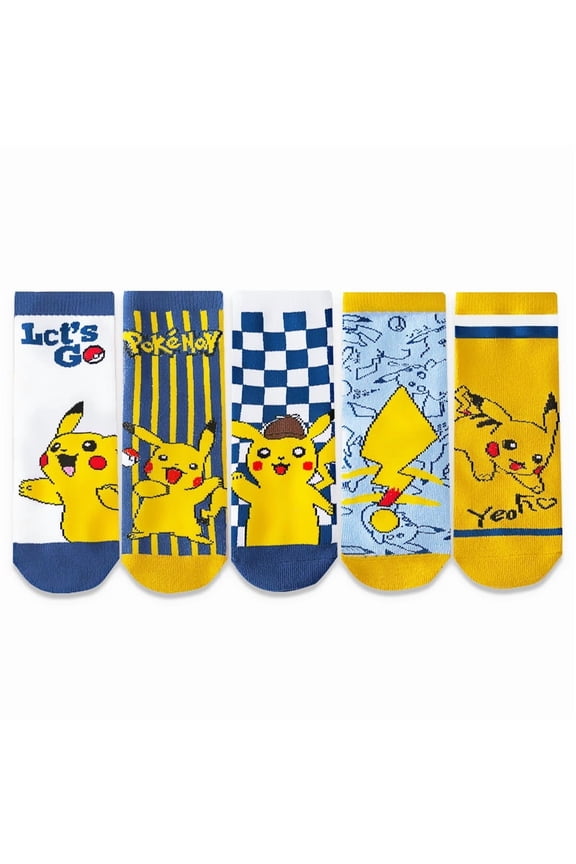 Cotton Crew Pikachu Socks for Girl Kids Toddler Fashion Cute Cartoon Animal Socks 5 Pack
