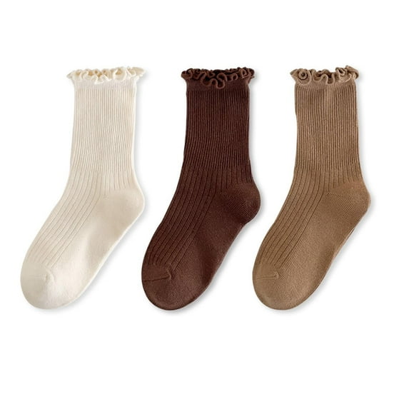 Cotton Crew Socks for Toddle Kids 3 Pack Girls Cute Solid Color Multipack Breathable Ruffle Ankle Sock