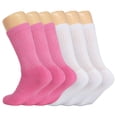 thumbnail image 1 of Cotton Crew Socks for Women 6 PAIRS Size 9-11 (Pink 3 PAIRS, White 3 PAIRS), 1 of 7