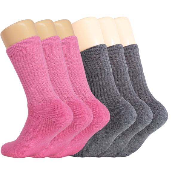 Cotton Crew Socks for Women 6 Pairs Size 9-11 (Pink 3 Pairs, Anthracite Gray 3 Pairs)
