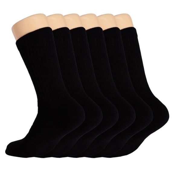 Cotton Crew Socks for Women Black 6 Pairs Size 9-11
