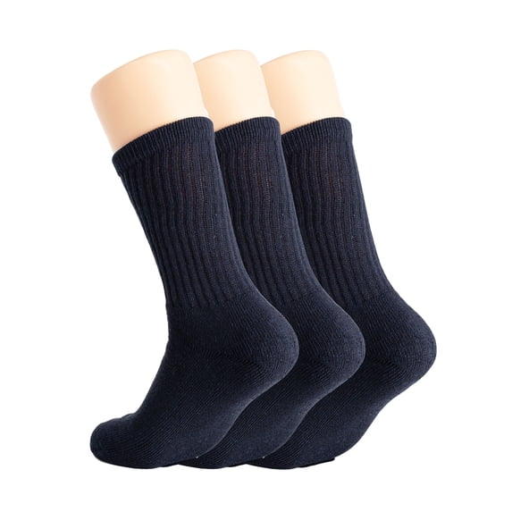 Cotton Crew Socks for Women Dark Navy 3 Pairs Size 10-13