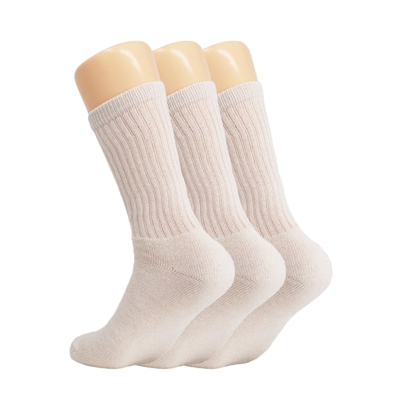 Cotton Crew Socks for Women Ecru 3 Pairs Size 9-11