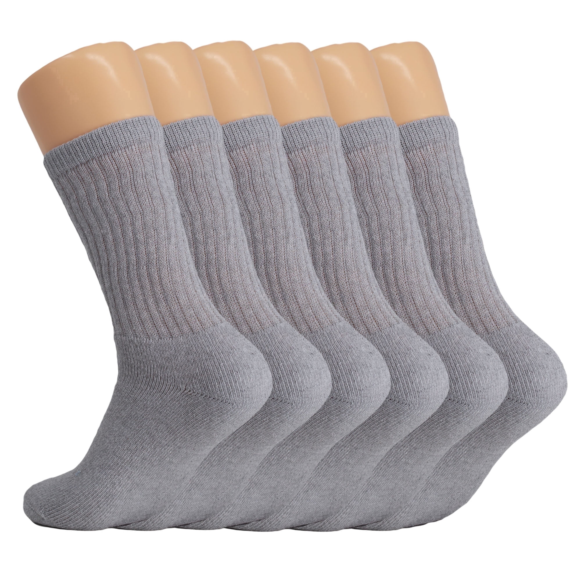 AWS/American Made Cotton Crew Socks for Women, Gray, 6 Pairs, Size 10 ...