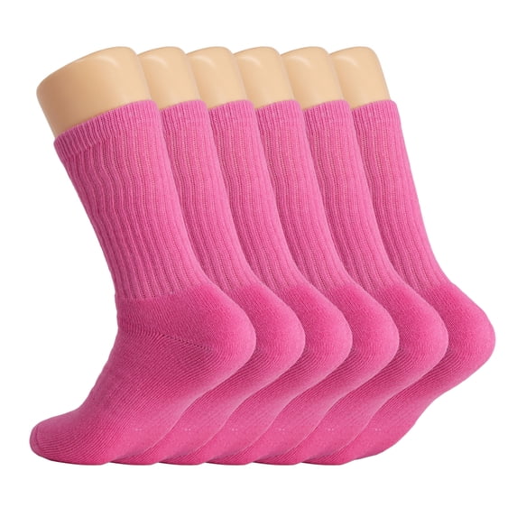 Cotton Crew Socks for Women Hot Pink 6 Pairs Size 9-11