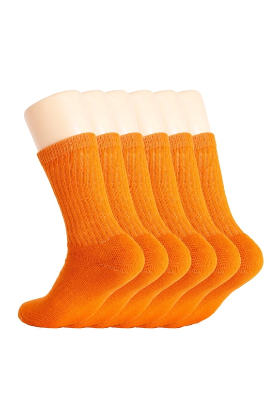 Cotton Crew Socks for Women Orange 6 Pairs Size 9-11