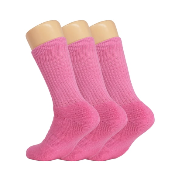 Cotton Crew Socks for Women Pink 3 Pairs Size 9-11