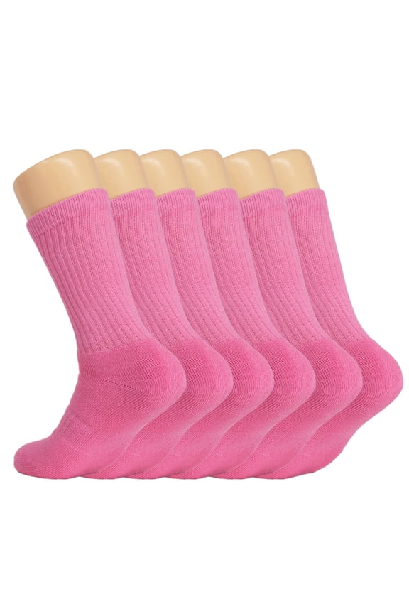 Cotton Crew Socks for Women Pink 6 Pairs Size 9-11