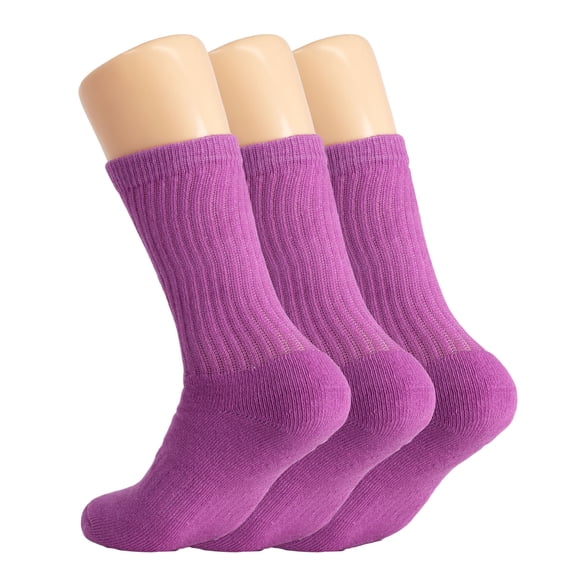 Cotton Crew Socks for Women Purple 3 Pairs Size 9-11