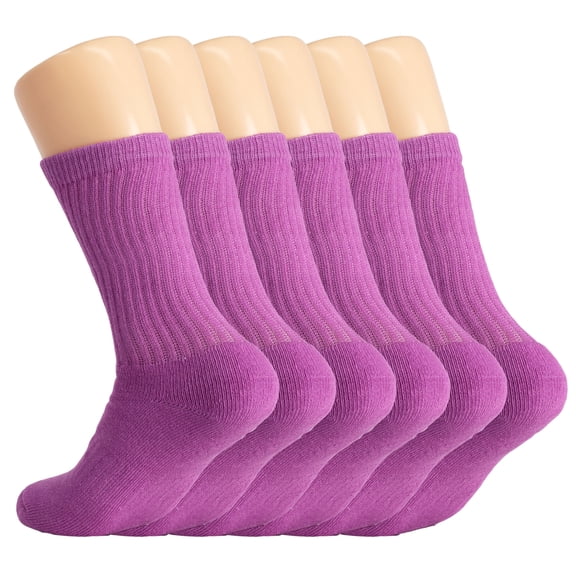Cotton Crew Socks for Women Purple 6 PAIRS Size 9-11