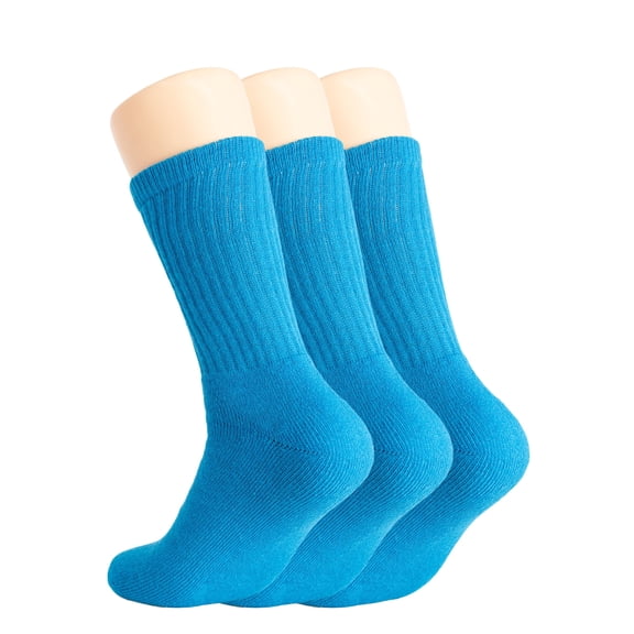 Cotton Crew Socks for Women Turquoise 3 Pairs Size 9-11