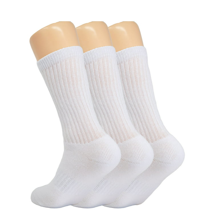Cotton Crew Socks for Women White 3 Pairs Size 9-11 