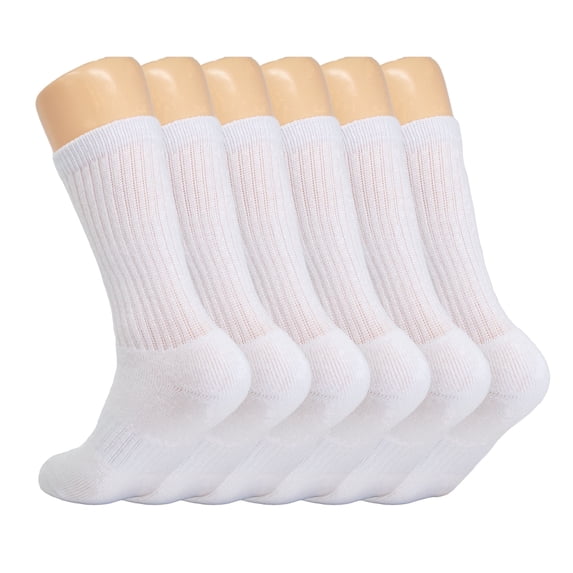 Cotton Crew Socks for Women White 6 Pairs Size 10-13