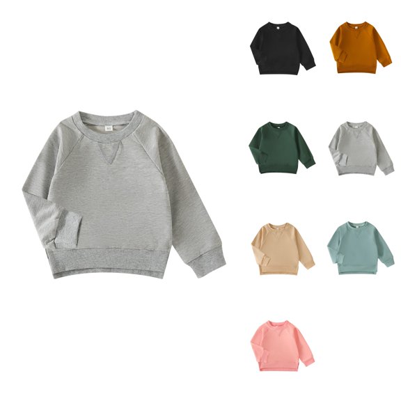 Cotton Crewneck Sweatshirt Long Sleeve Pullover Top for Toddler Baby Boy Girl, Solid Color Casual Spring Fall Winter Outfit