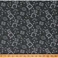 thumbnail image 1 of Cotton Crisp Finish Western Bandana-Look Paisleys Handkerchief Charcoal Gray Crisp 100% Cotton Fabric Print by the Yard (D470.63), 1 of 1