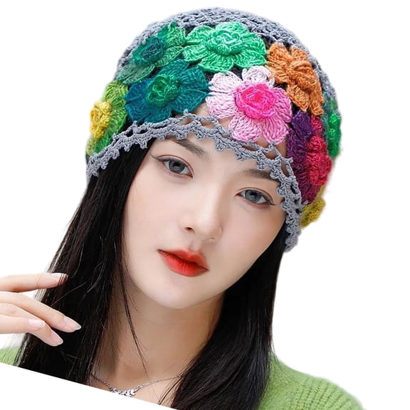 Cotton Crochet Brimless Hat With HollowOut Flower Design Vacation Casual Skull Caps For Women Everyday Wear