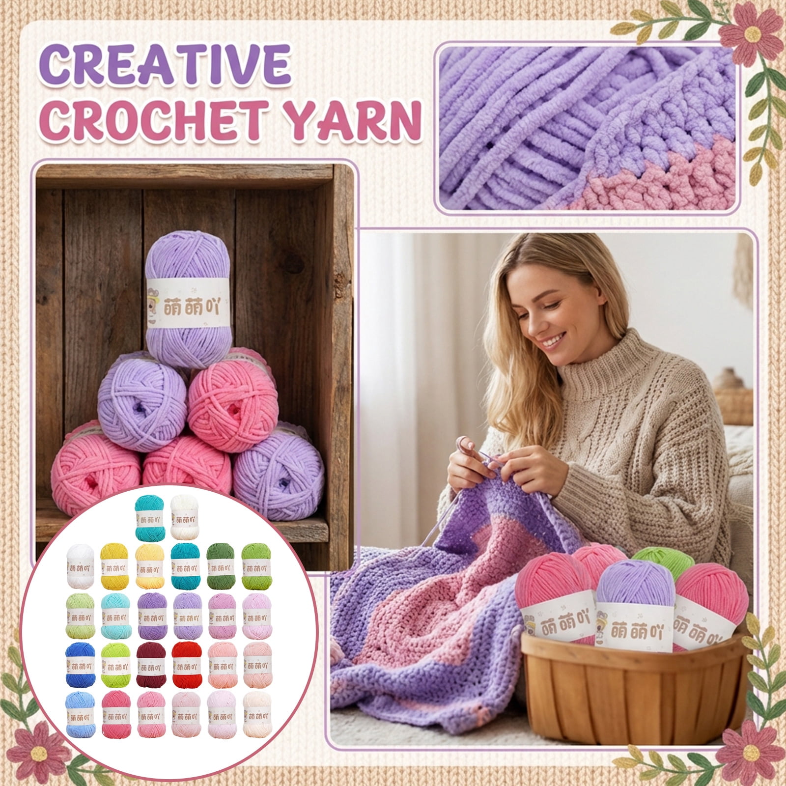 Cotton Crochet Yarn for Hand Knitting Scarves, Soft Breathable Thread ...