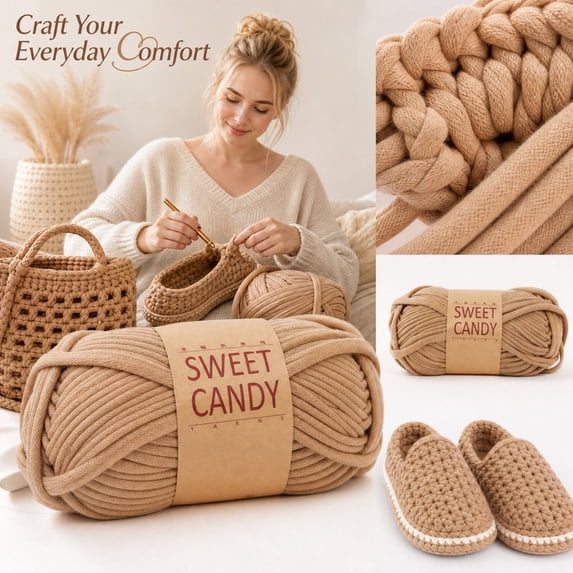 Cotton Crochet Yarn with Soft Fabric Ribbon, 1 Skein, 6 Colors Available, for Handmade Bags and Slippers, Craft Yarn