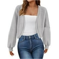 thumbnail image 1 of Cotton Crop Jacket Womens Fall Trendy Open Front Cardigan Drop Shoulder Long Sleeve Solid Outwear Tops (2XL, Gray), 1 of 5