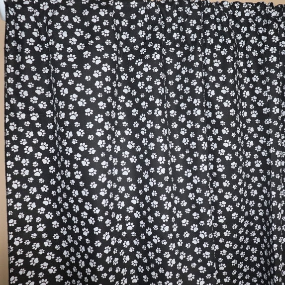 Cotton Curtain Animal Paw Print 58 Inch Tiny White Paws on Black