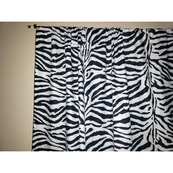 Cotton Curtain Animal Print Zebra Stripes Black 58 Inch Wide