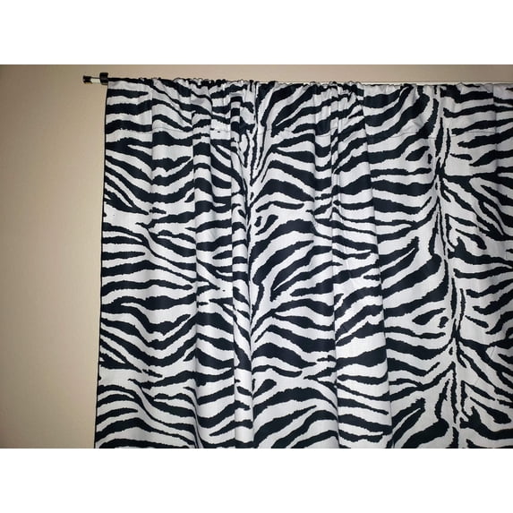 Cotton Curtain Animal Print Zebra Stripes Black 58 Inch Wide