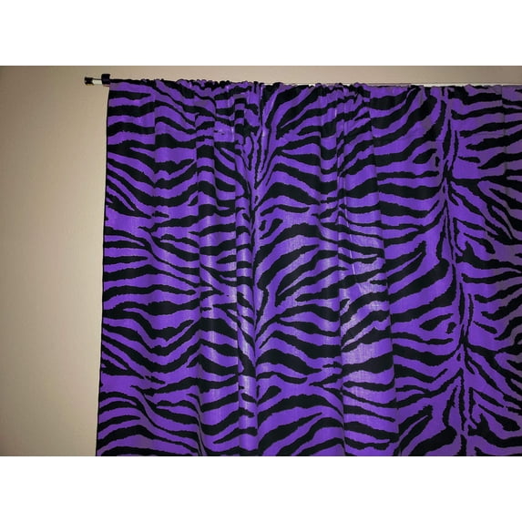 Cotton Curtain Animal Print Zebra Stripes Purple 58 Inch Wide