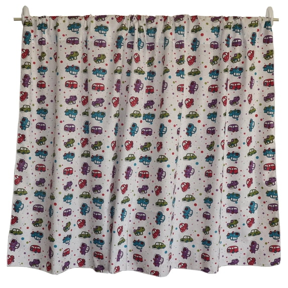 Cotton Curtain Automobile Print 58 Inch Wide Cars and Trucks White