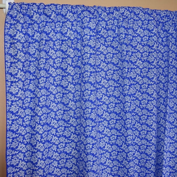 Cotton Curtain Floral Print 58 Inch Wide Botanic Flower-Pattern Blue