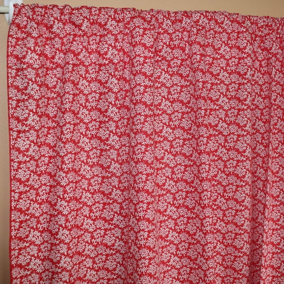 Cotton Curtain Floral Print 58 Inch Wide Botanic Flower-Pattern Red